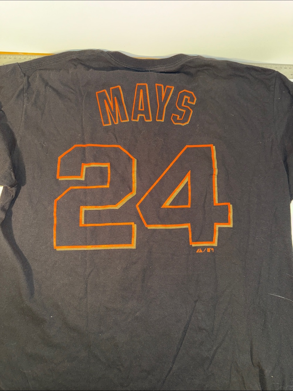 Majestic Black Short-Sleeve Tee with Orange 'GIANTS' Chest Logo, Willie Mays - Picture 2 of 6